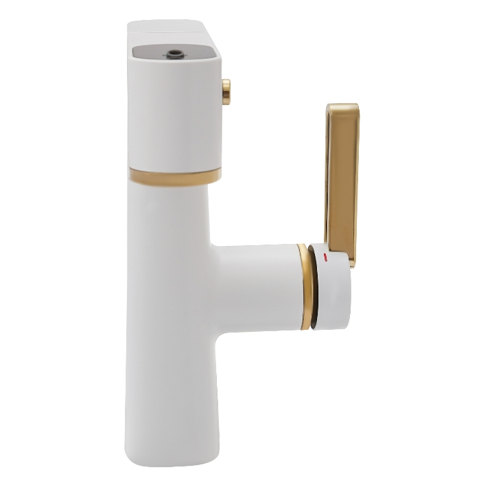 Bathroom faucet with three modes washbasin faucet, pull-out shower, - matte white + zirconium gold Bathroom faucet with three modes washbasin faucet, pull-out shower, - matte white + zirconium gold