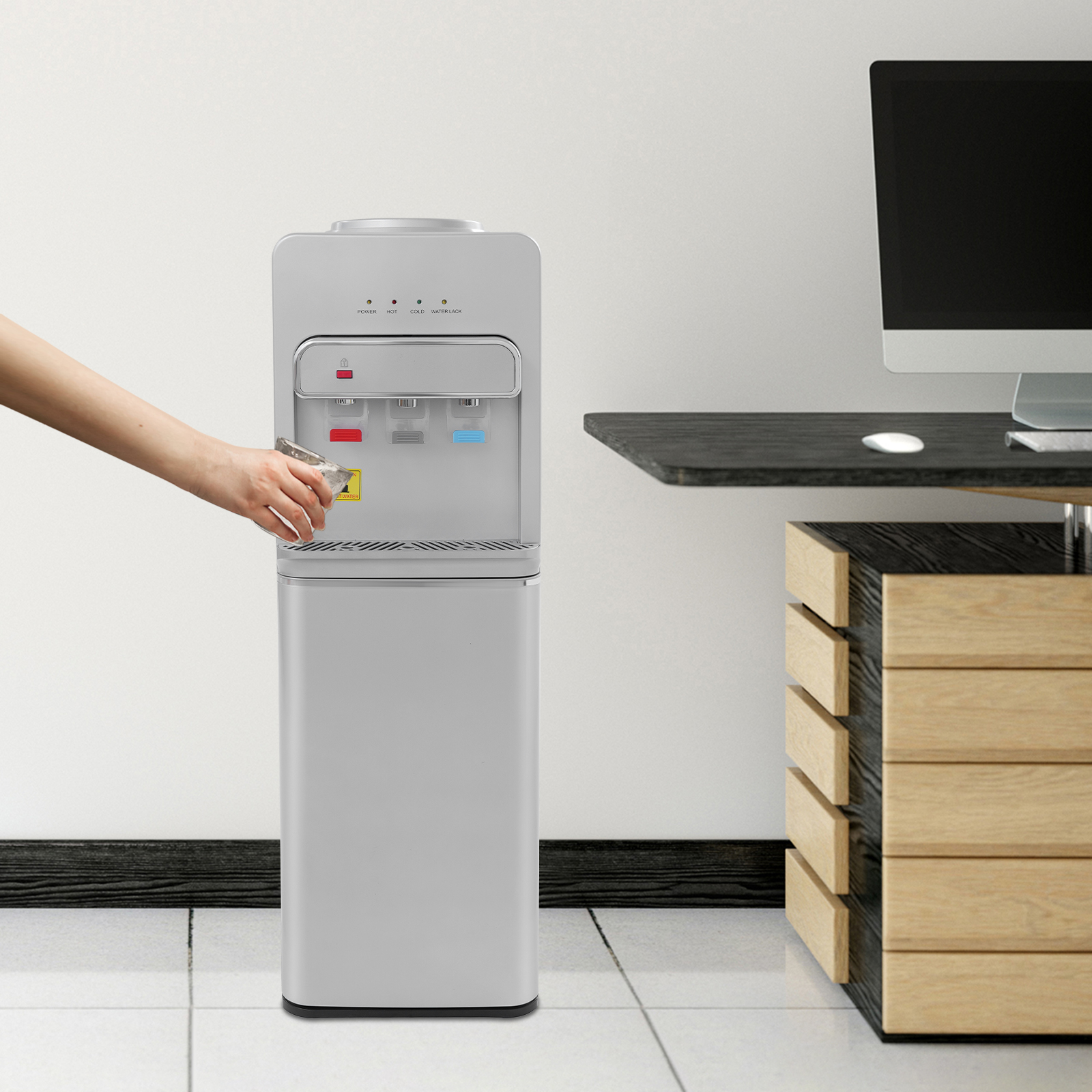 SJYTD-7 Water Dispensers with Hot, Room, and Cold Spouts, Bottom-loading Water Dispensers for 5-gallon Bottles - Silver