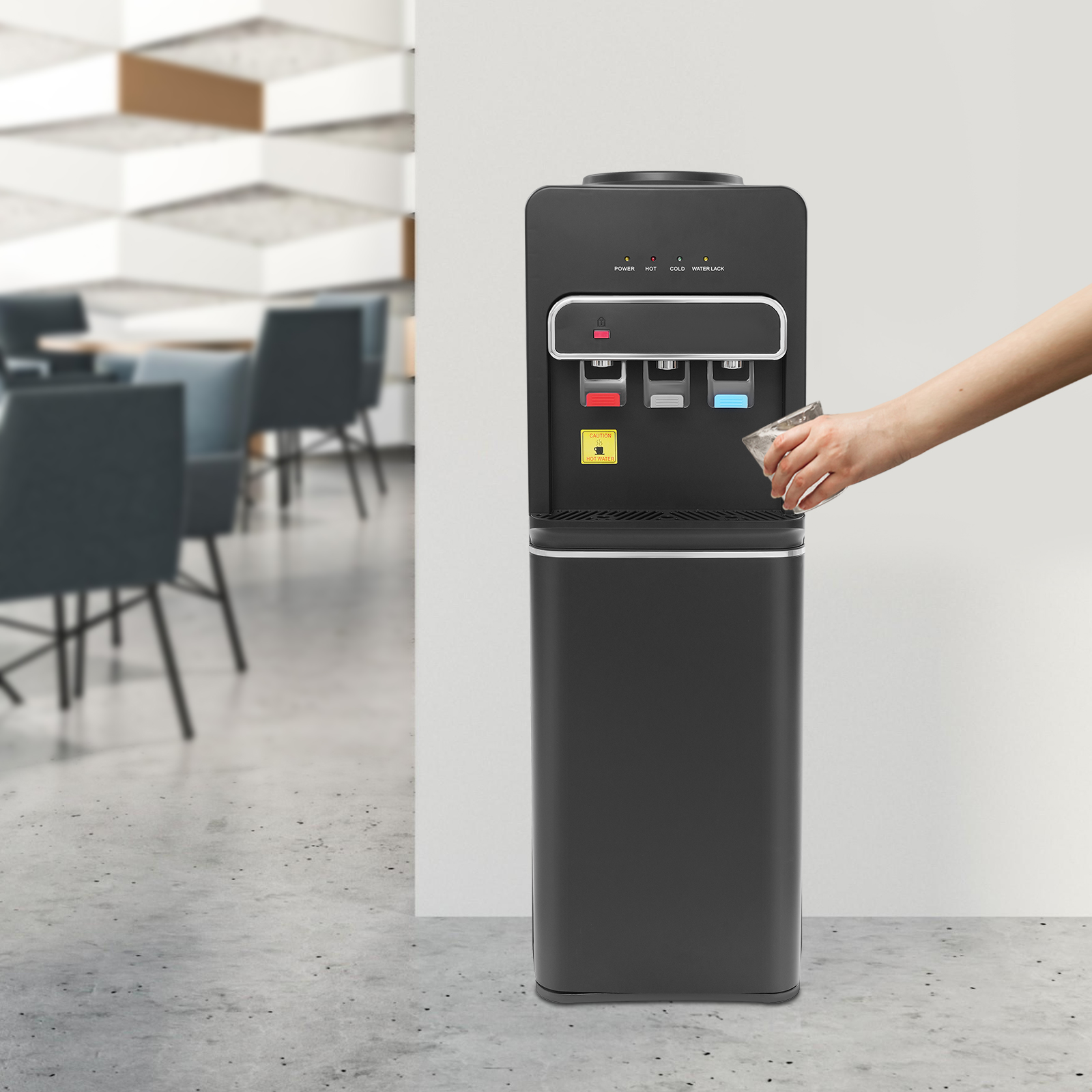SJYTD-7 Water Dispensers with Hot, Room, and Cold Spouts, Bottom-loading Water Dispensers for 5-gallon Bottles - Black
