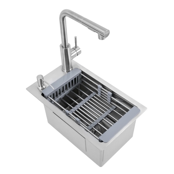 Sink with extendable stainless steel faucet, kitchen sink 28*46*22cm