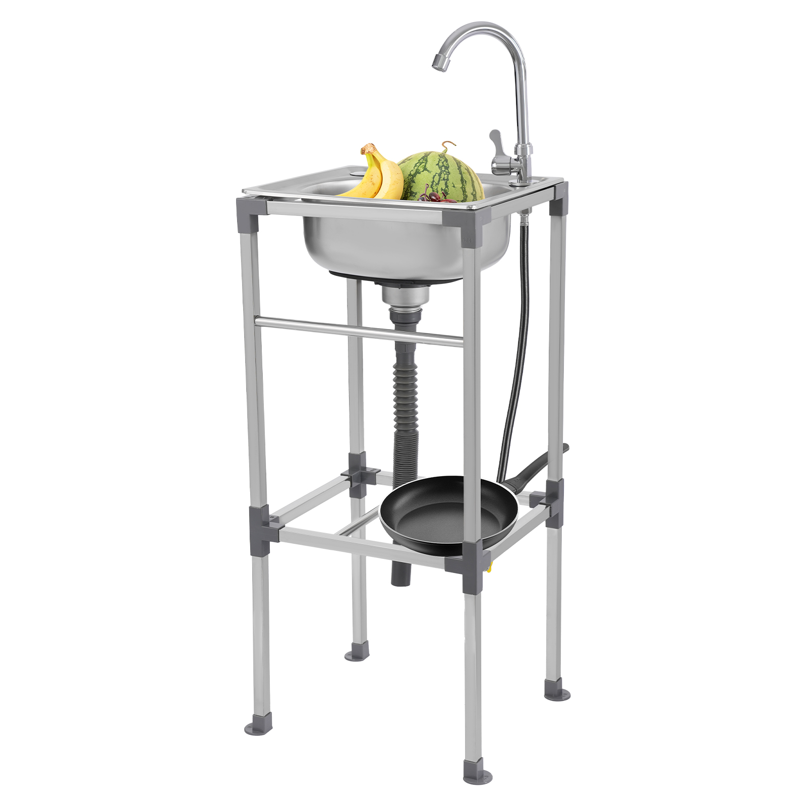 Freestanding basin, stainless steel sink, commercial sink with cold water faucet