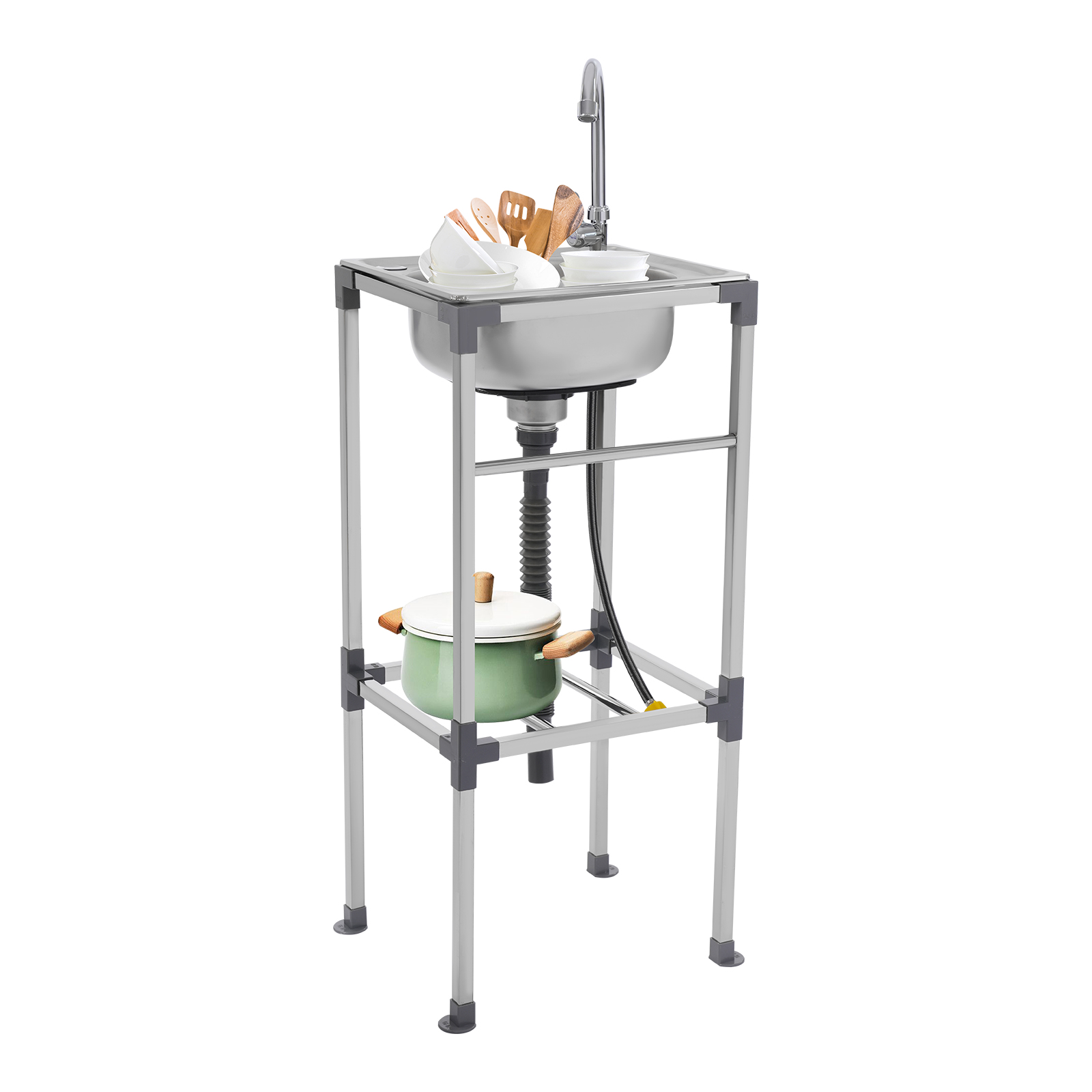 Freestanding basin, stainless steel sink, commercial sink with cold water faucet