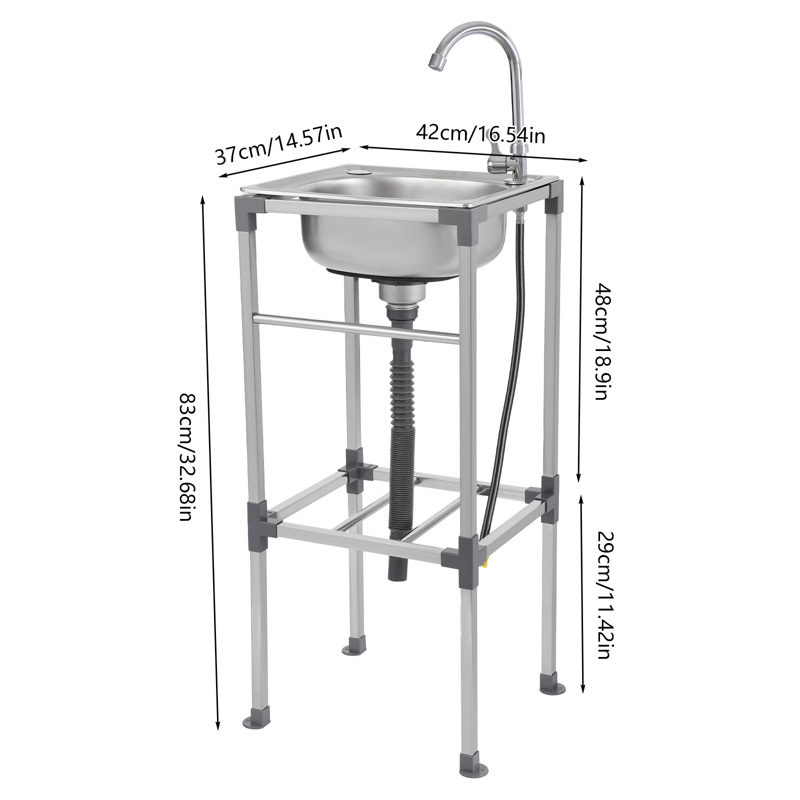 Freestanding basin, stainless steel sink, commercial sink with cold water faucet