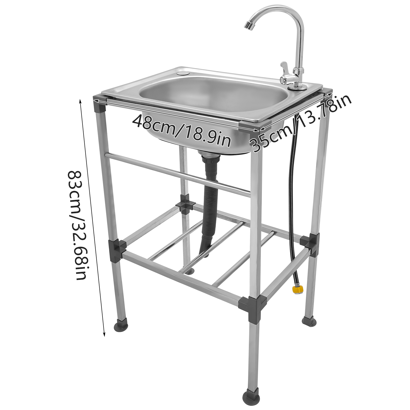 Kitchen Sink, Stainless Steel Kitchen Sink, Load Capacity: About 60kg, 48*35*83cm, Silver