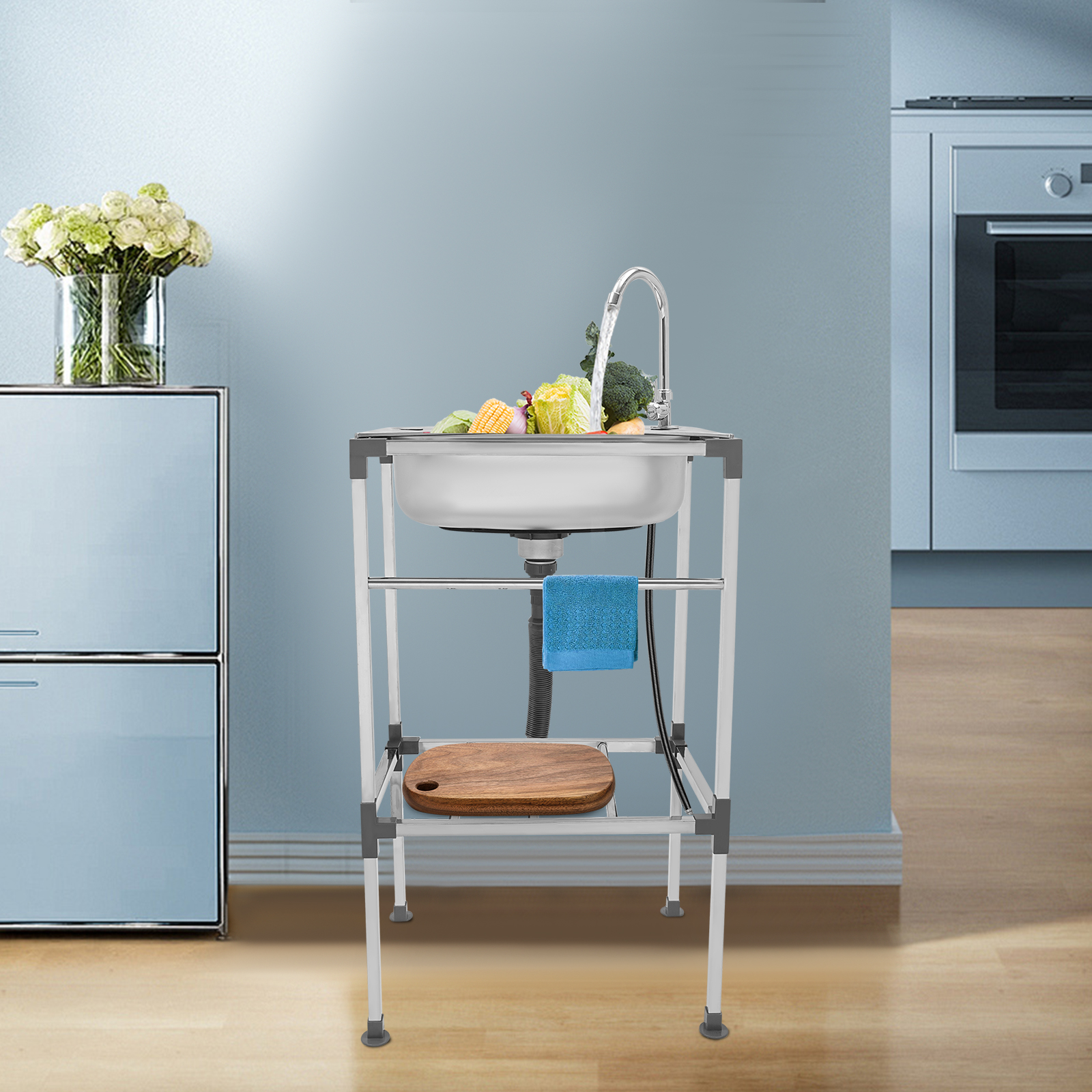 Kitchen Sink, Stainless Steel Kitchen Sink, Load Capacity: About 60kg, 48*35*83cm, Silver