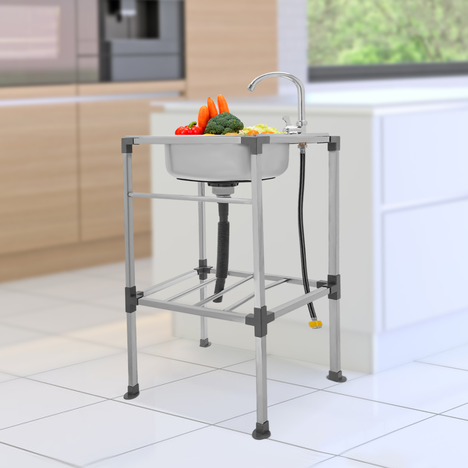Kitchen Sink, Stainless Steel Kitchen Sink, Load Capacity: About 60kg, 48*35*83cm, Silver