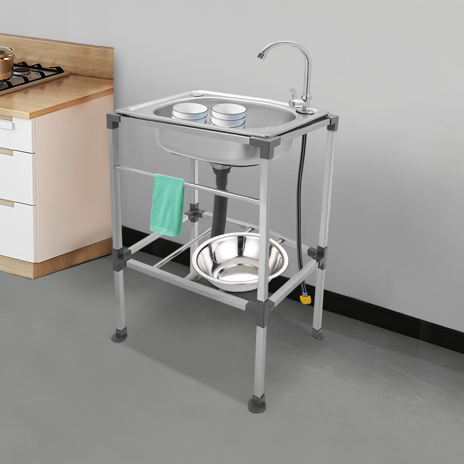 Kitchen Sink, Stainless Steel Kitchen Sink, Load Capacity: About 60kg, 48*35*83cm, Silver