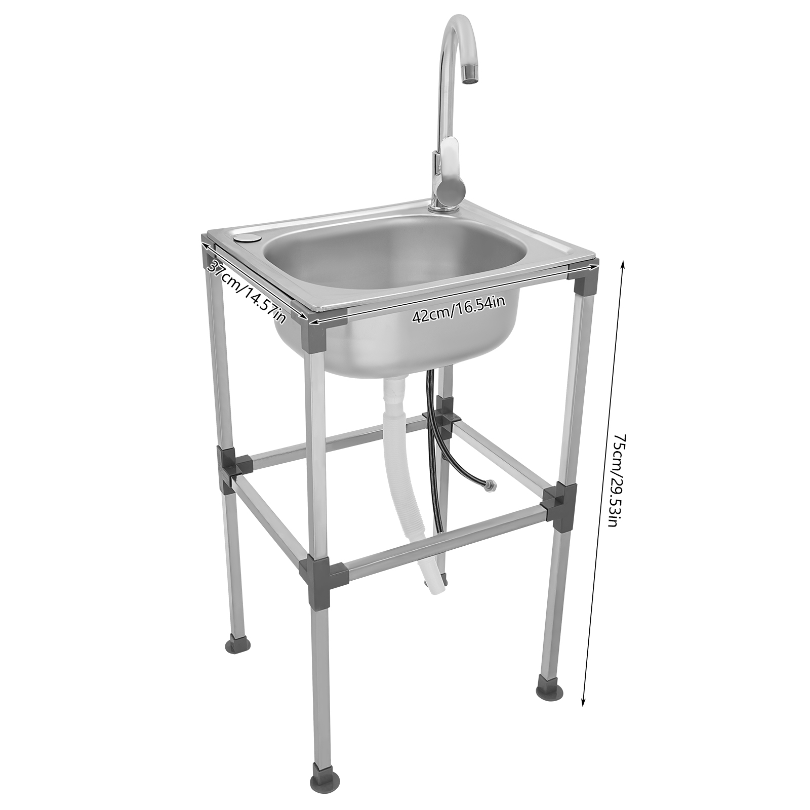 Kitchen Sink, Stainless Steel Kitchen Sink, Freestanding Sink, 42*37*75cm, Silver