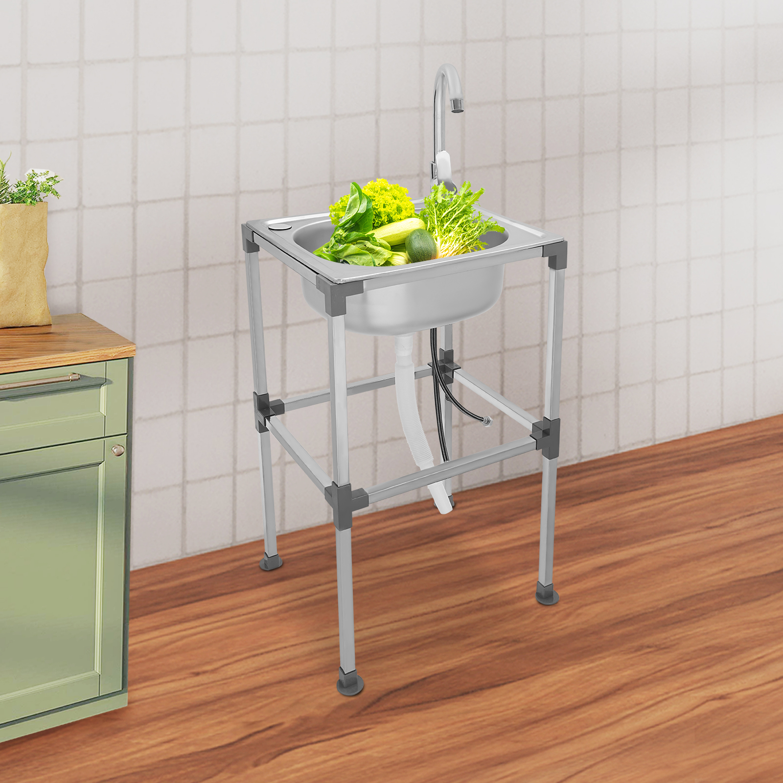 Kitchen Sink, Stainless Steel Kitchen Sink, Freestanding Sink, 42*37*75cm, Silver