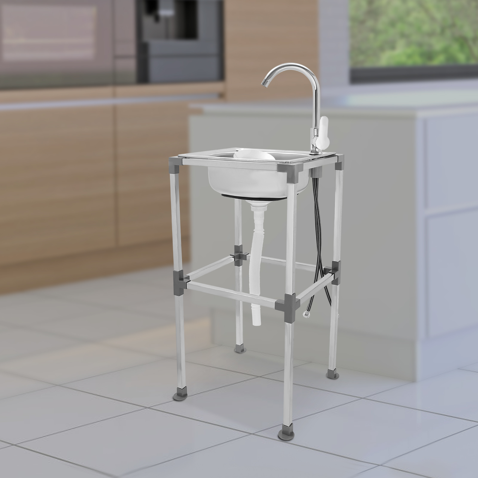 Kitchen Sink, Stainless Steel Kitchen Sink, Freestanding Sink, 42*37*75cm, Silver