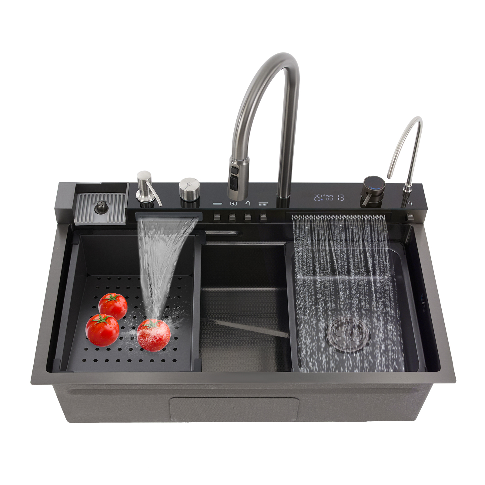 29.92*17.72in Digital Waterfall Sink with Pull-out Faucet Kitchen Sinks Modern Kitchen Sink for Versatile Bars Balconies