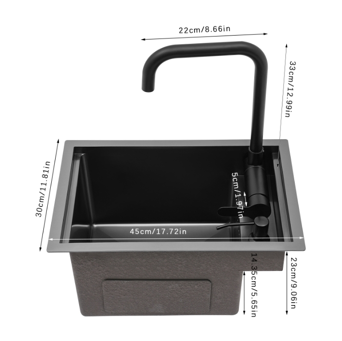 Stainless steel invisible sink 30x45x23cm, kitchen sink, suitable for commercial kitchen use - gun gray
