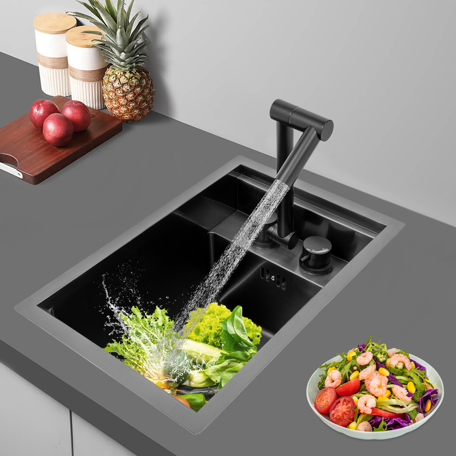 Grey Kitchen Sink Undermount Workstation Sink Last and Durable Drop-in Single Bowl Bar Sink with Faucet for Commercial Kitchens