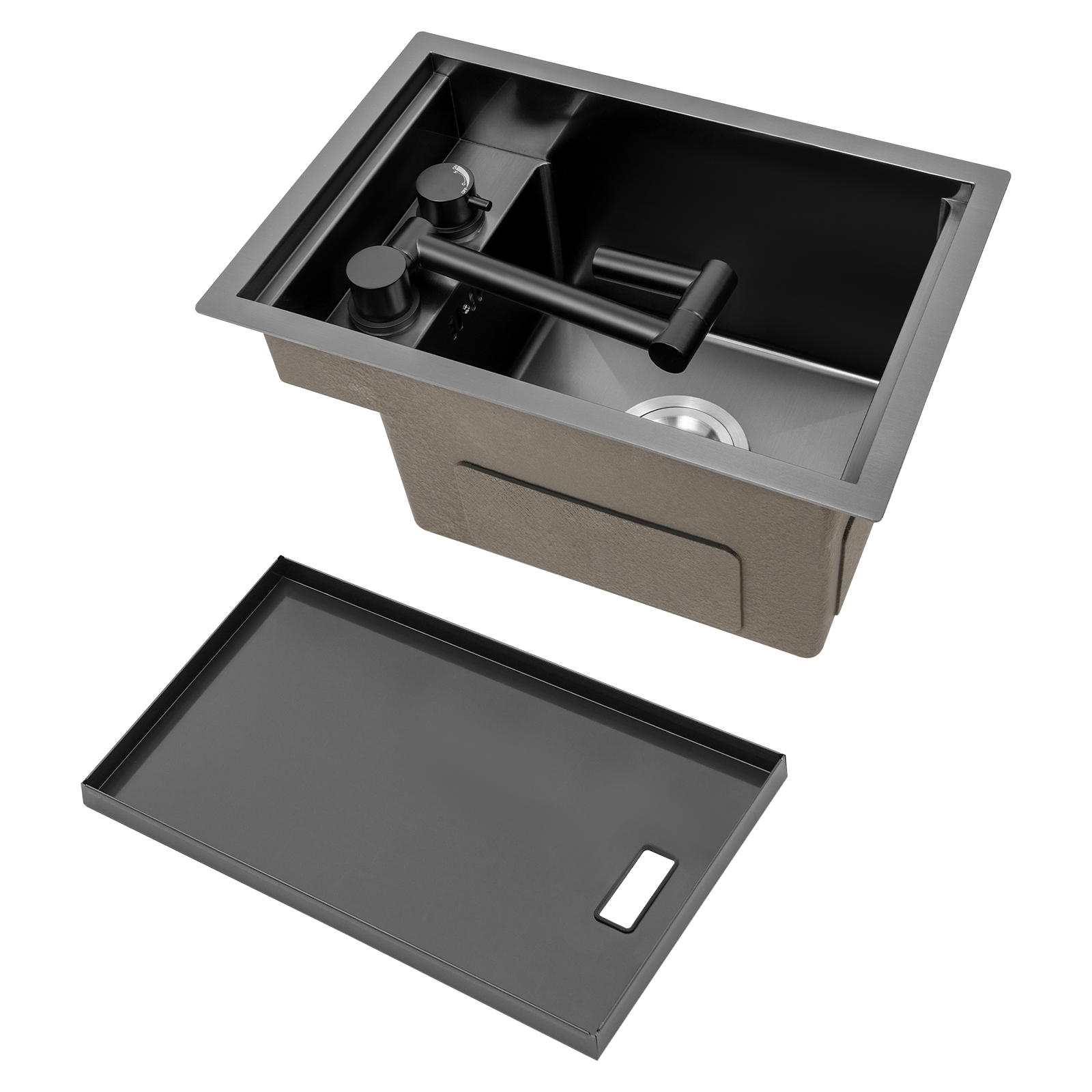 Grey Kitchen Sink Undermount Workstation Sink Last and Durable Drop-in Single Bowl Bar Sink with Faucet for Commercial Kitchens