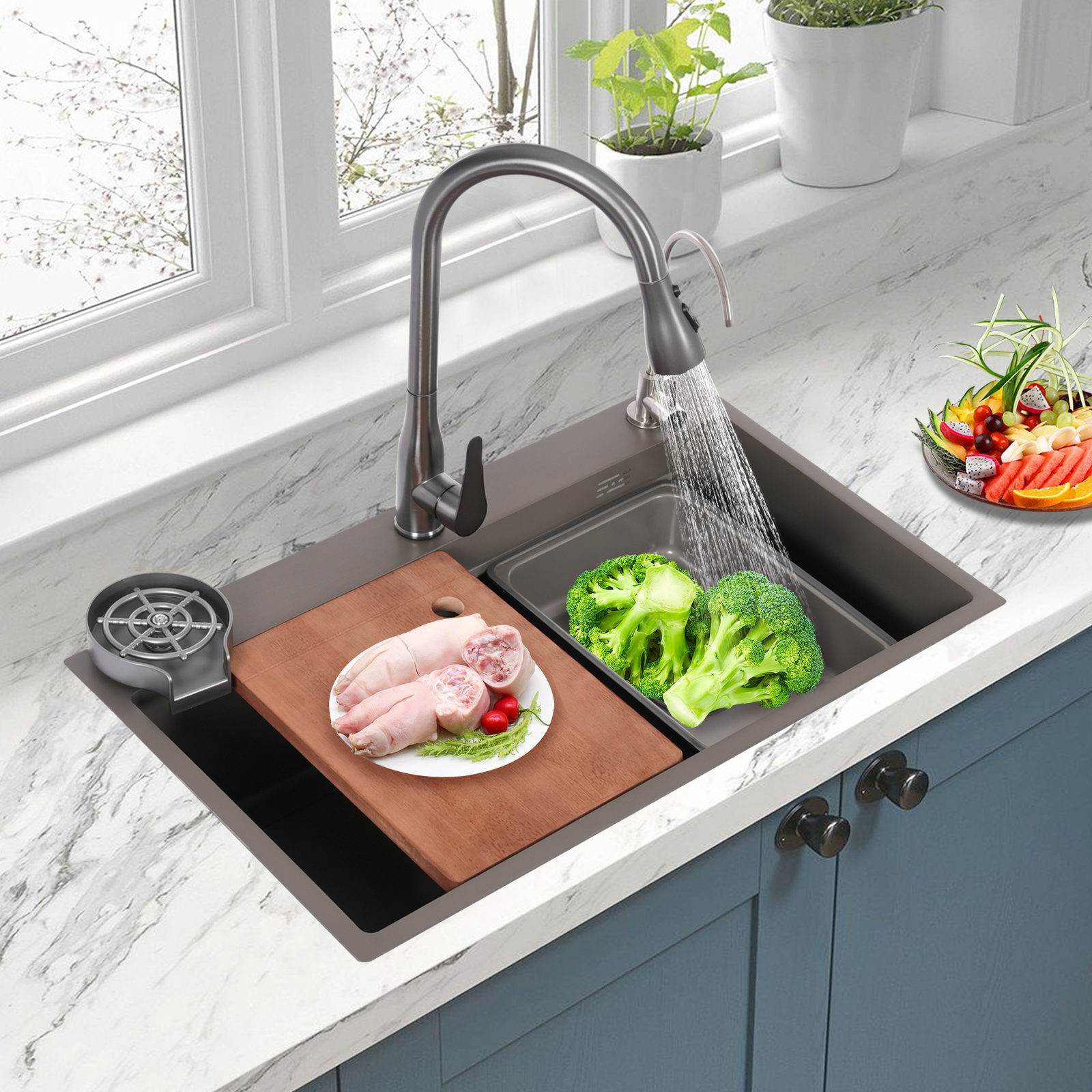 Kitchen Sink, Sink with Faucet, Multifunction Sink Set - Grey for Kitchens, Restaurants, Cafes, Bars