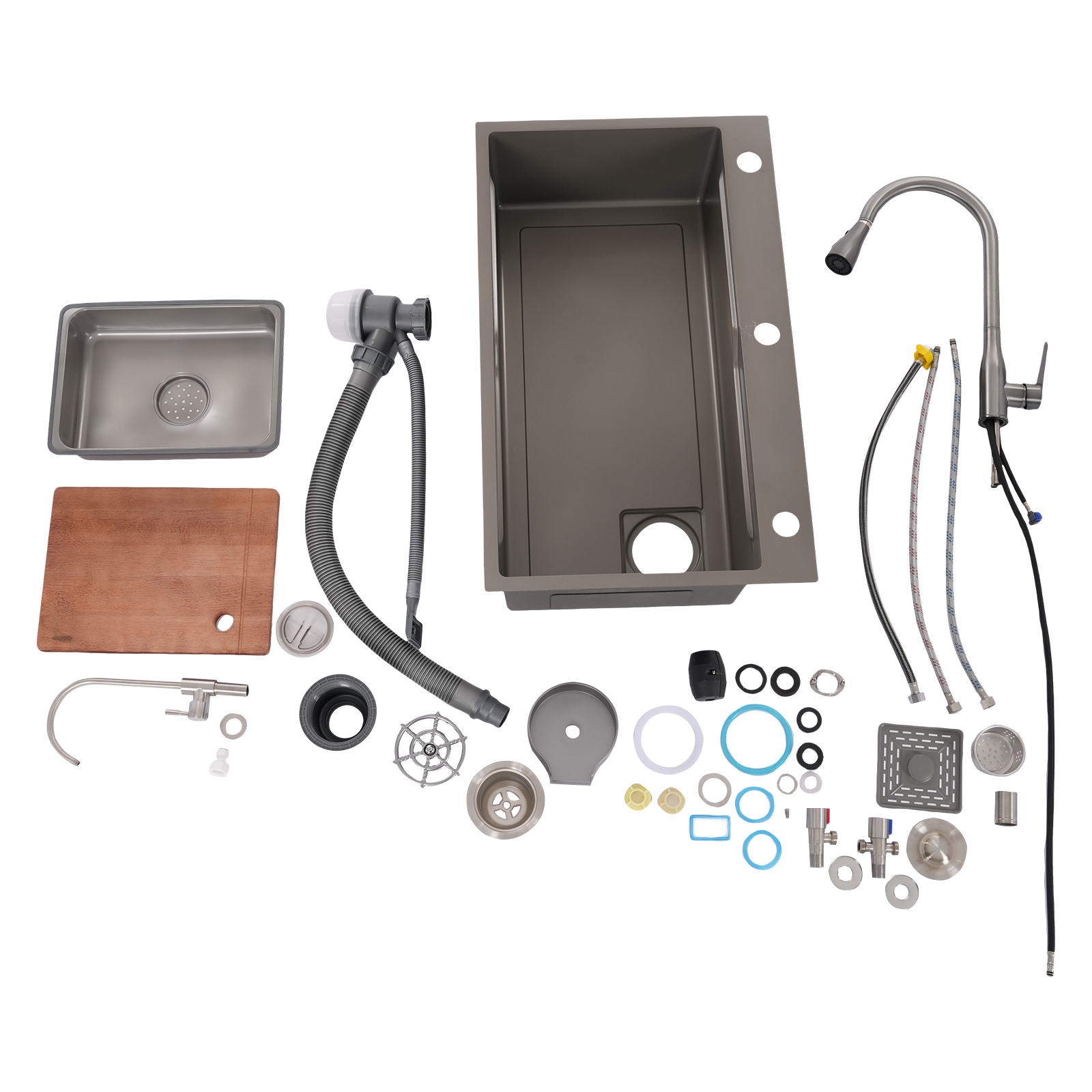 Kitchen Sink, Sink with Faucet, Multifunction Sink Set - Grey for Kitchens, Restaurants, Cafes, Bars