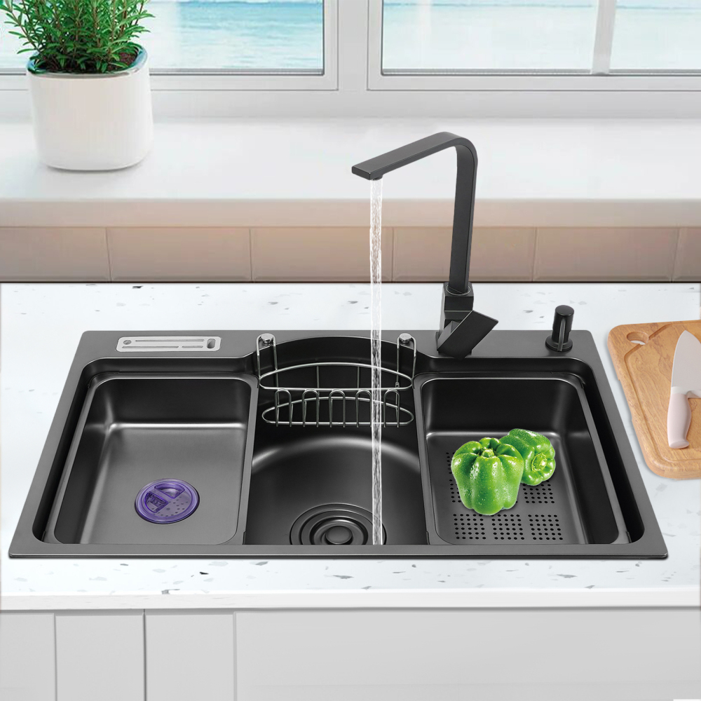CNCEST Kitchen Multifunctional Sink 304 Stainless Steel Single Bowl Sink With Rinsing Basket Knife Holder Soap Dispenser