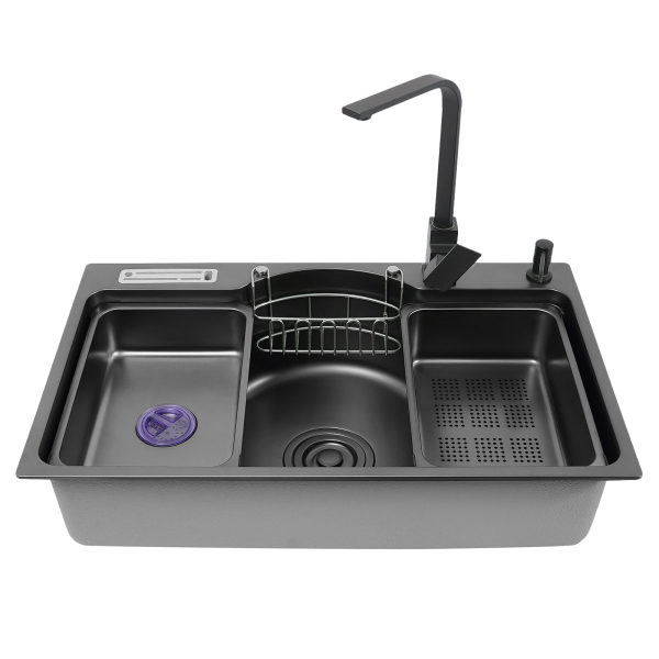 CNCEST Kitchen Multifunctional Sink 304 Stainless Steel Single Bowl Sink With Rinsing Basket Knife Holder Soap Dispenser