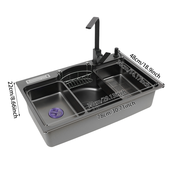 CNCEST Kitchen Multifunctional Sink 304 Stainless Steel Single Bowl Sink With Rinsing Basket Knife Holder Soap Dispenser CNCEST Kitchen Multifunctional Sink 304 Stainless Steel Single Bowl Sink With Rinsing Basket Knife Holder Soap Dispenser