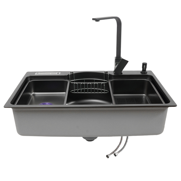 CNCEST Kitchen Multifunctional Sink 304 Stainless Steel Single Bowl Sink With Rinsing Basket Knife Holder Soap Dispenser