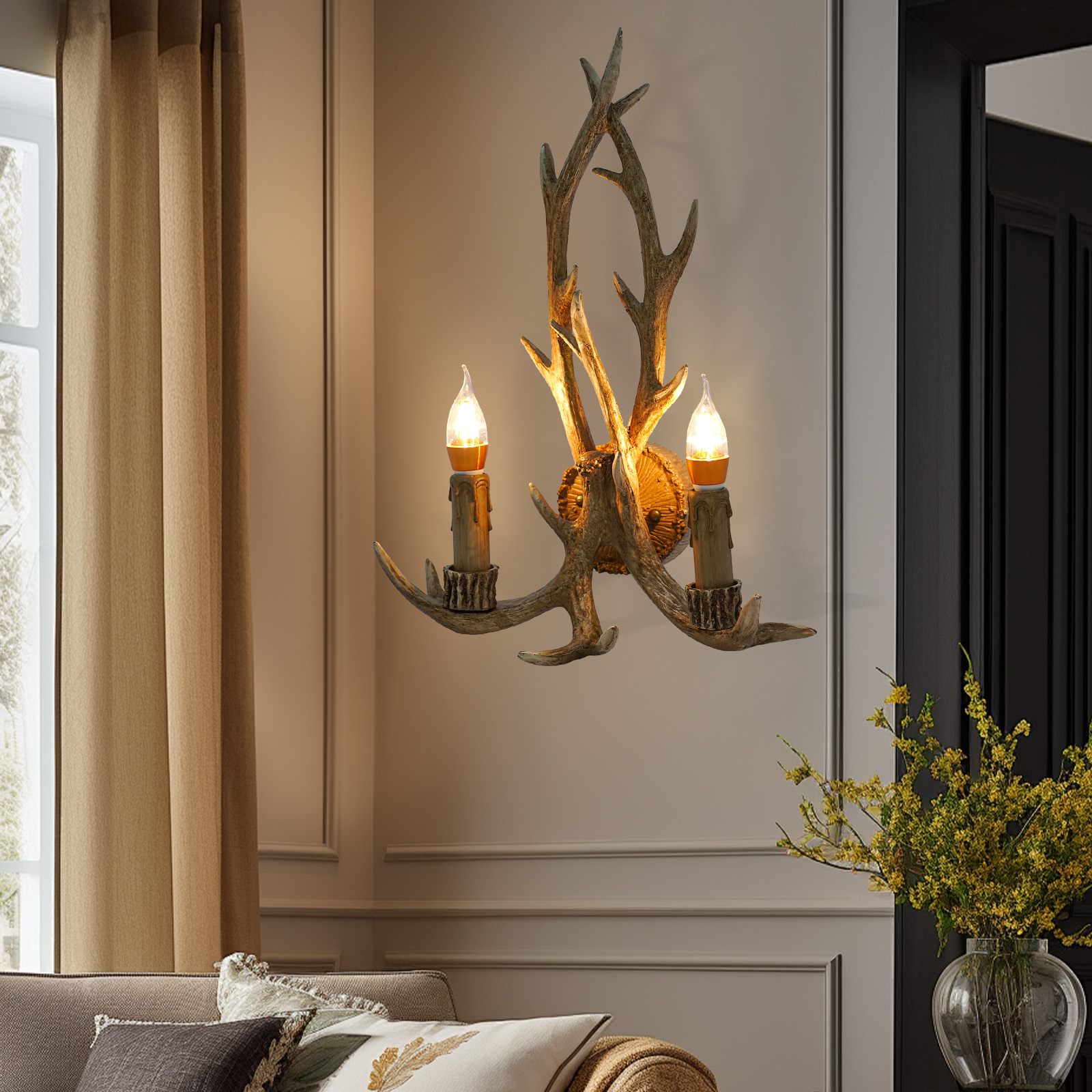Antler wall sconce, Wall sconce with antlers, Wall sconce with deer antlers, Illumination area: 3-5m², 38*50cm, Brown Antler wall sconce, Wall sconce with antlers, Wall sconce with deer antlers, Illumination area: 3-5m², 38*50cm, Brown