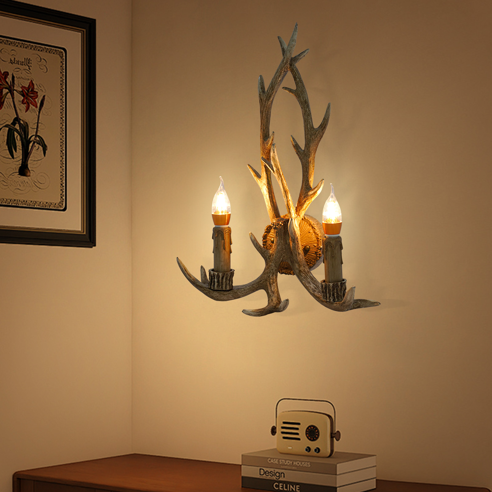 Antler wall sconce, Wall sconce with antlers, Wall sconce with deer antlers, Illumination area: 3-5m², 38*50cm, Brown Antler wall sconce, Wall sconce with antlers, Wall sconce with deer antlers, Illumination area: 3-5m², 38*50cm, Brown