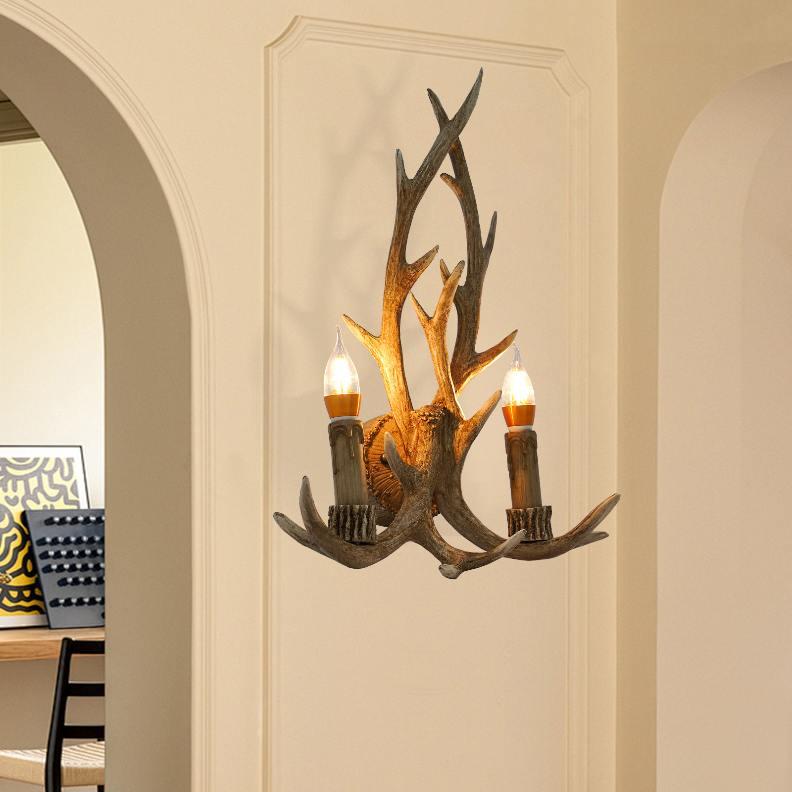 Antler wall sconce, Wall sconce with antlers, Wall sconce with deer antlers, Illumination area: 3-5m², 38*50cm, Brown Antler wall sconce, Wall sconce with antlers, Wall sconce with deer antlers, Illumination area: 3-5m², 38*50cm, Brown