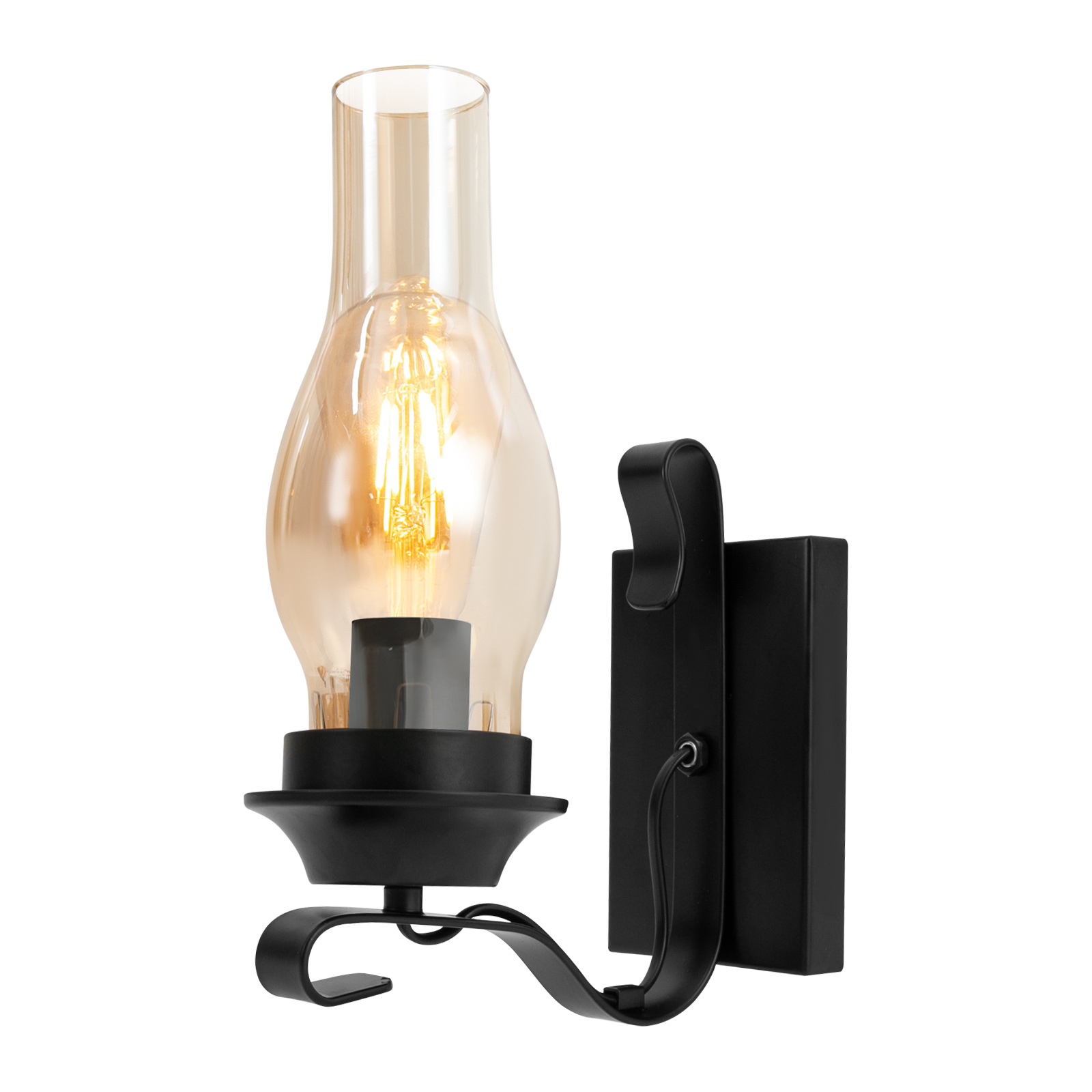 Retro wall light, For hallway, living room, bedroom, etc., Illuminated area: 5m², 220V, 50HZ, Black