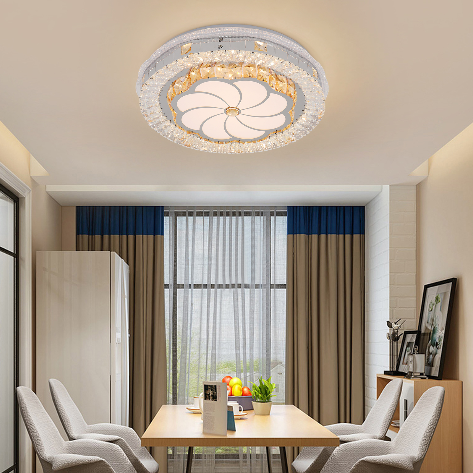 K9 Crystal Ceiling Light, Dimmable Ceiling Light, 3 Shades Ceiling Light with Remote Controller, Ceiling Light with Remote Control
