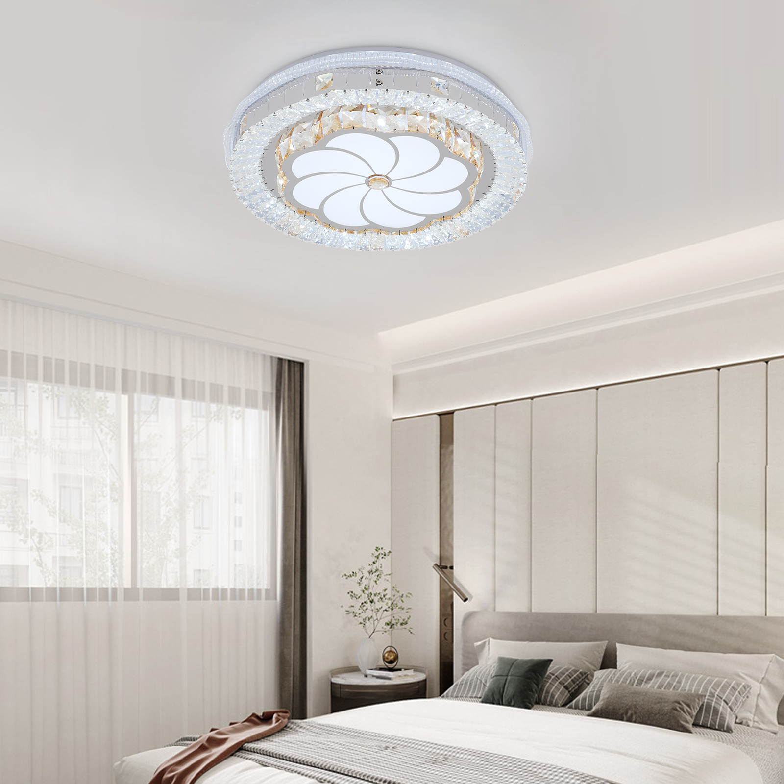 K9 Crystal Ceiling Light, Dimmable Ceiling Light, 3 Shades Ceiling Light with Remote Controller, Ceiling Light with Remote Control