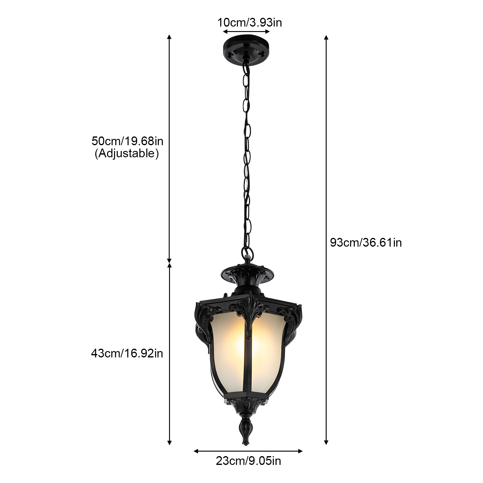 Porch pendant light, Outdoor chandelier, Pendant lights, Total height: 93cm, Black Porch pendant light, Outdoor chandelier, Pendant lights, Total height: 93cm, Black