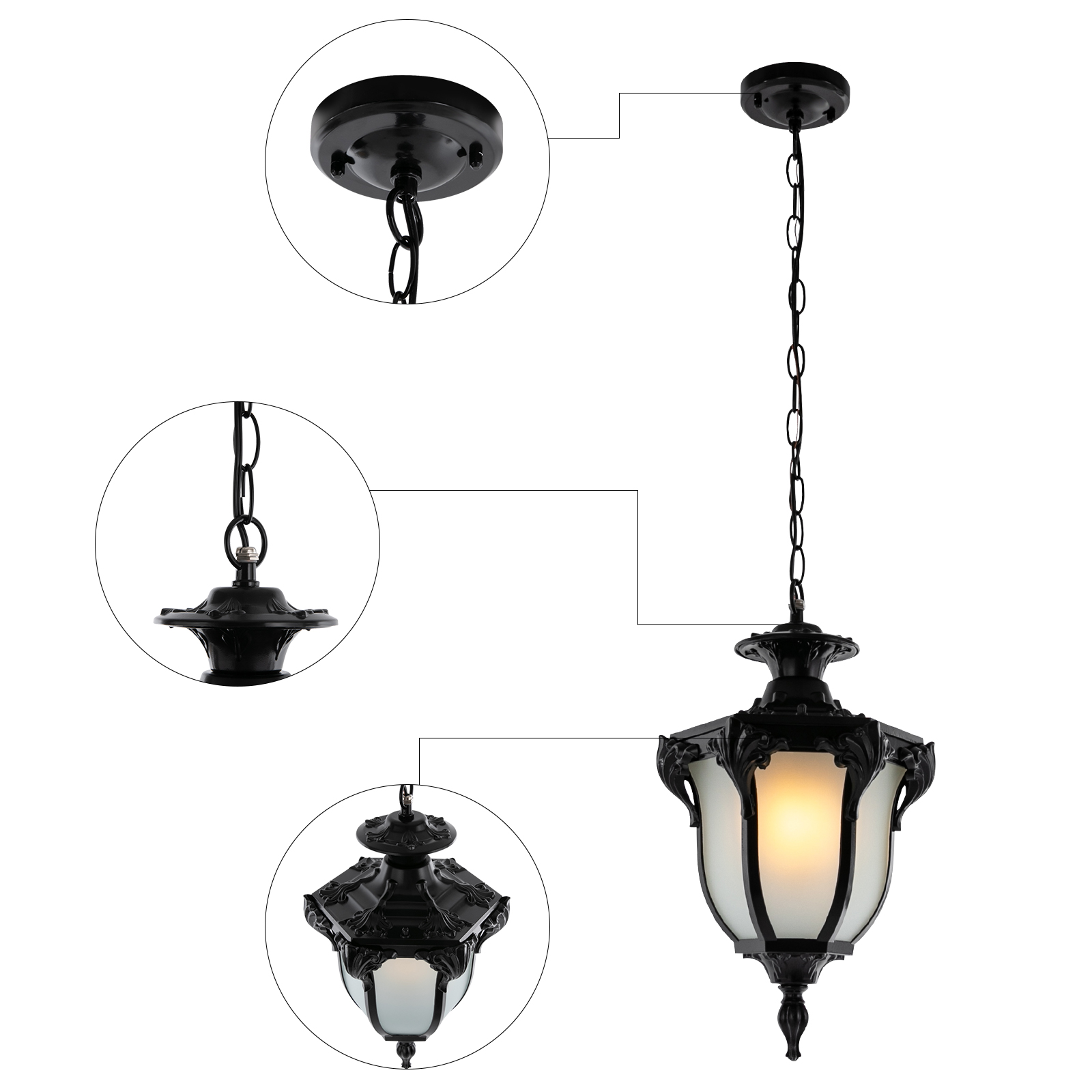 Porch pendant light, Outdoor chandelier, Pendant lights, Total height: 93cm, Black Porch pendant light, Outdoor chandelier, Pendant lights, Total height: 93cm, Black