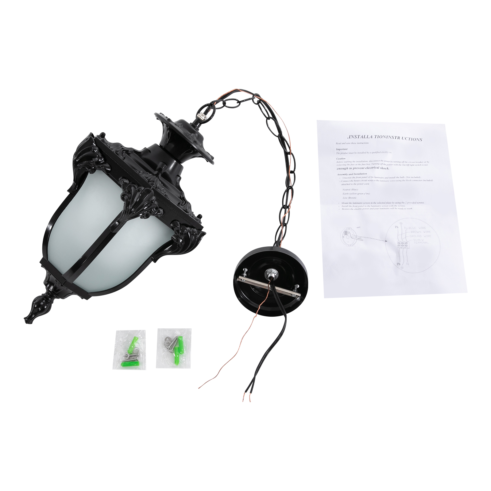 Porch pendant light, Outdoor chandelier, Pendant lights, Total height: 93cm, Black Porch pendant light, Outdoor chandelier, Pendant lights, Total height: 93cm, Black