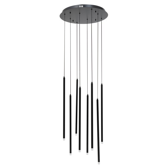 8-head black chandelier, long loft chandelier, neutral light