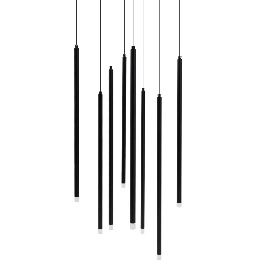 8-head black chandelier, long loft chandelier, neutral light 8-head black chandelier, long loft chandelier, neutral light