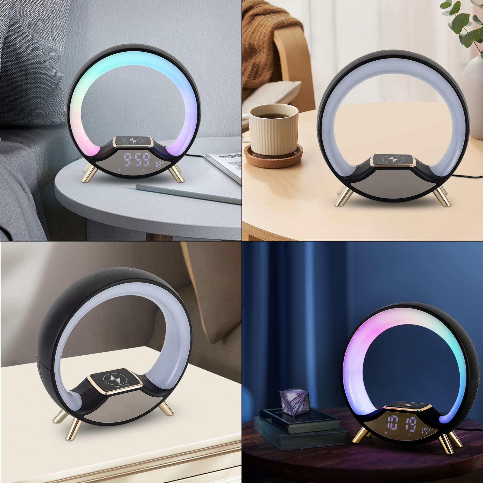 LED Table Lamp Portable and Rechargeable Bedside Lamp Mood Lamp with Bluetooth Speaker Placed In The Bedroom Children's Room Black