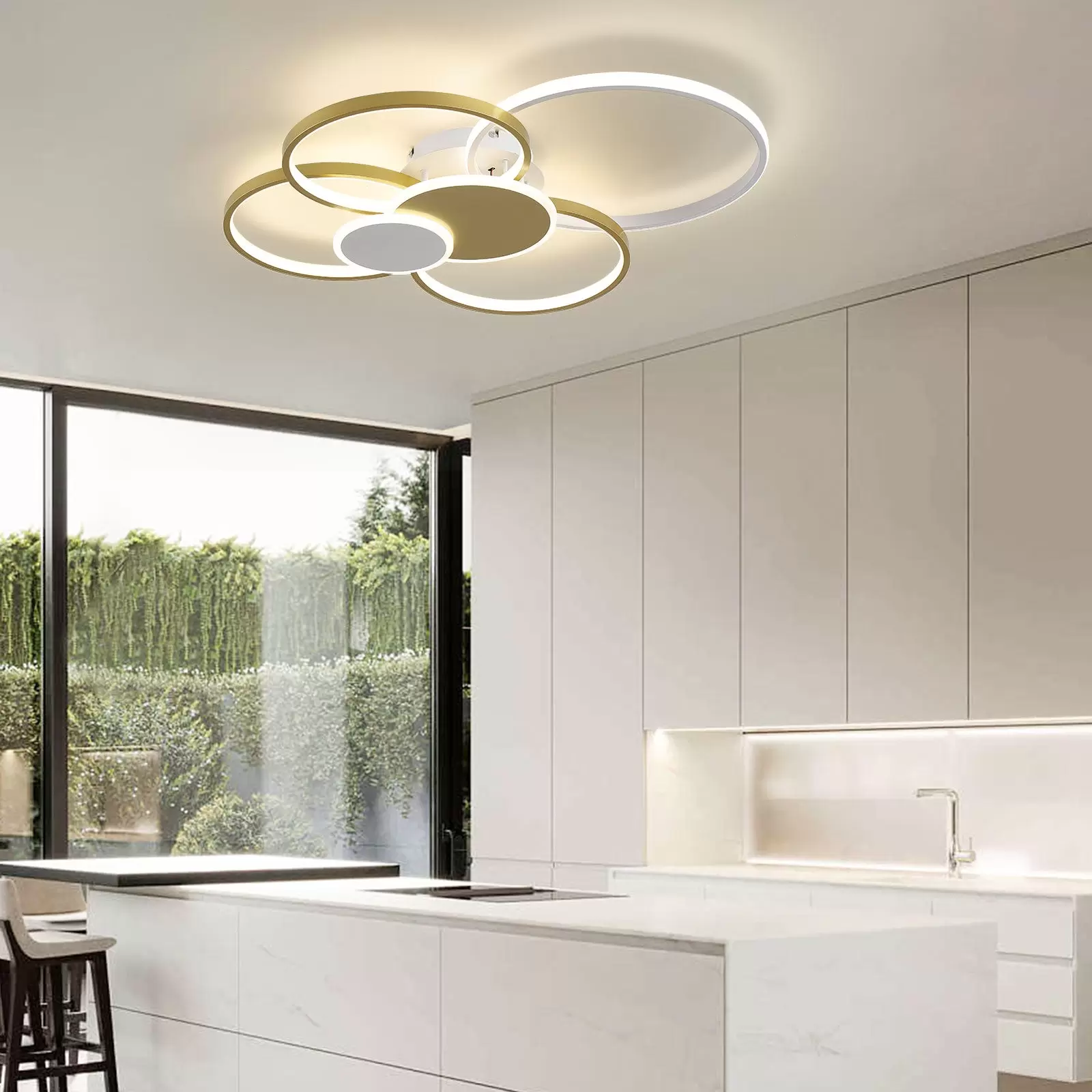 Modern LED Ceiling Light 65W Dimmable LED Ceiling Light With Remote Control 6 Rings Gold Recessed Ceiling Light Three Light Colors