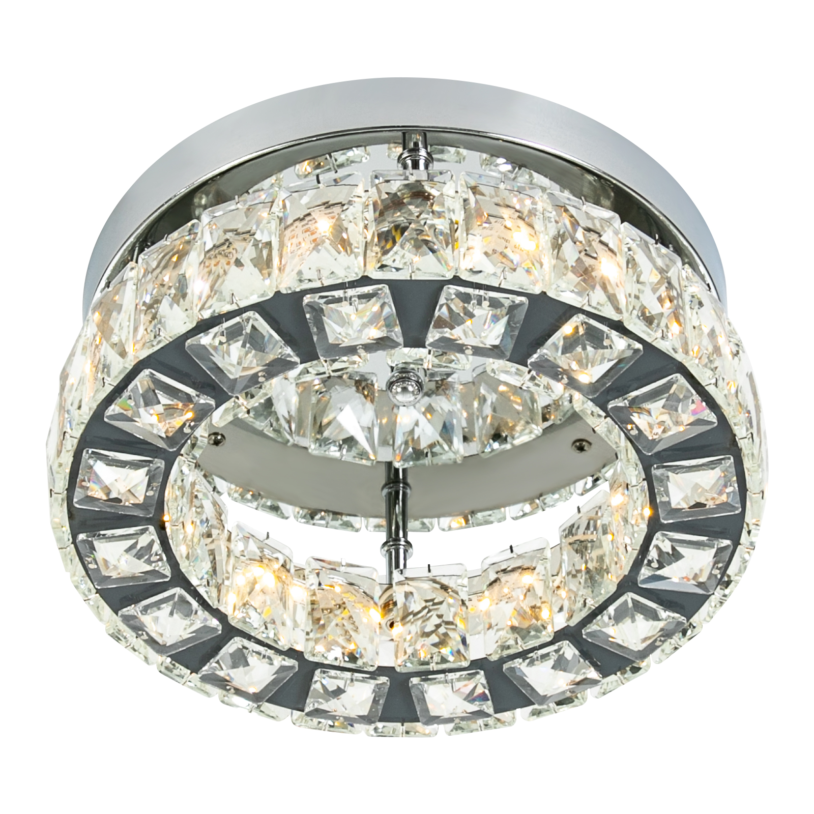 Modern 2 Layers Crystal Chandelier Flush Mount Chandelier with 3000-6500K Dimmable Tricolor Light (Warm/White/Neutral Light)