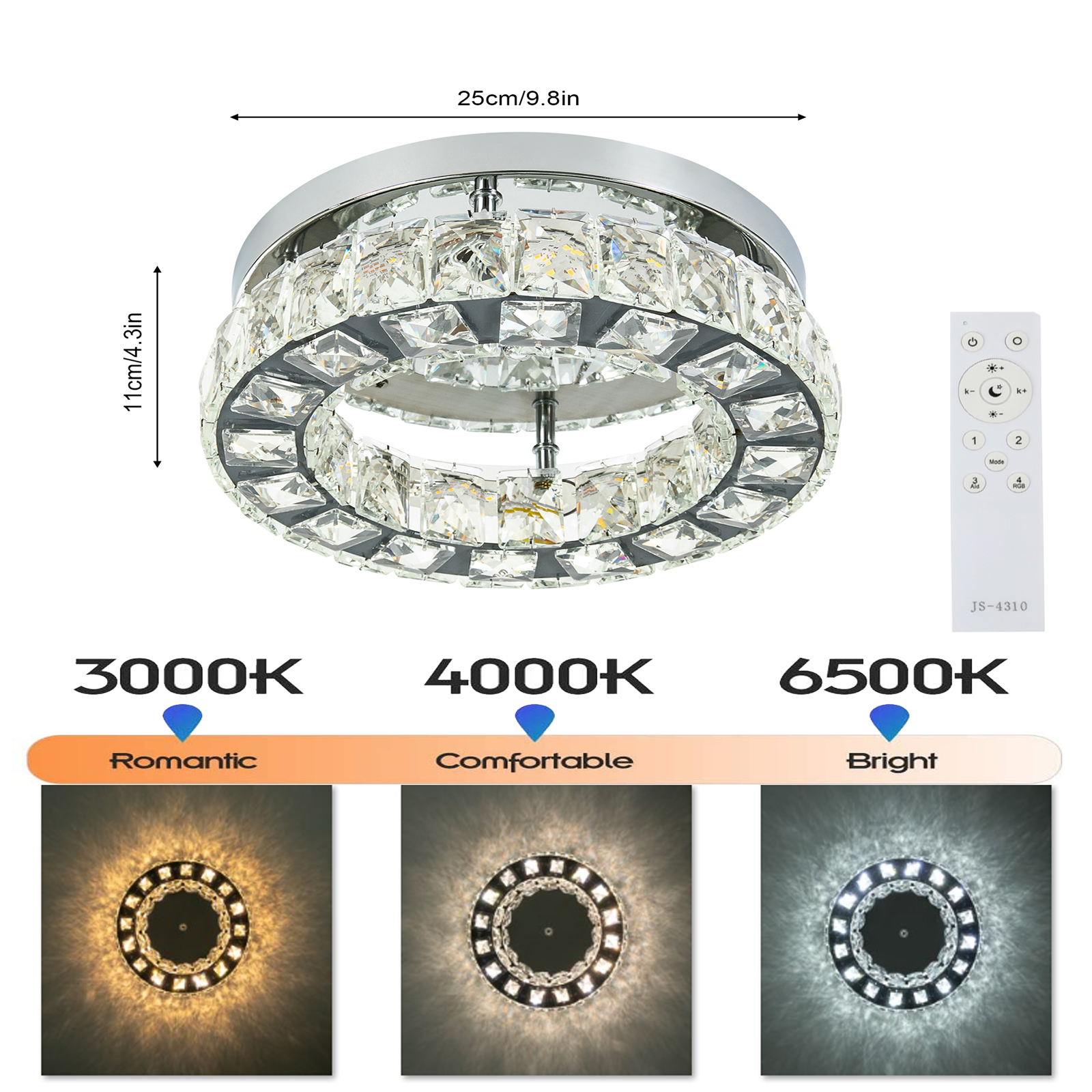 Modern 2 Layers Crystal Chandelier Flush Mount Chandelier with 3000-6500K Dimmable Tricolor Light (Warm/White/Neutral Light) Modern 2 Layers Crystal Chandelier Flush Mount Chandelier with 3000-6500K Dimmable Tricolor Light (Warm/White/Neutral Light)