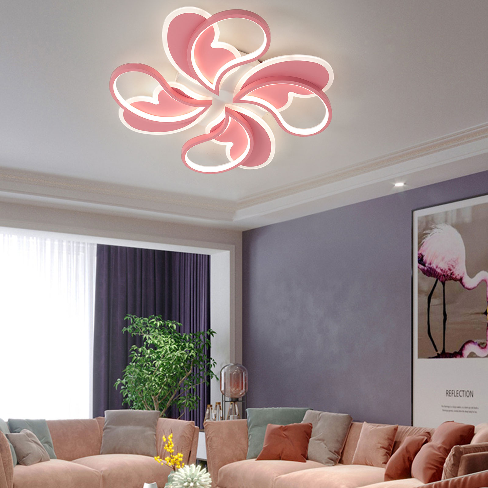 50cm Dimmable Ceiling Light with Remote Control, Living Room Ceiling Lamp, Dimmable LED Flush Mount Lamp, Pink