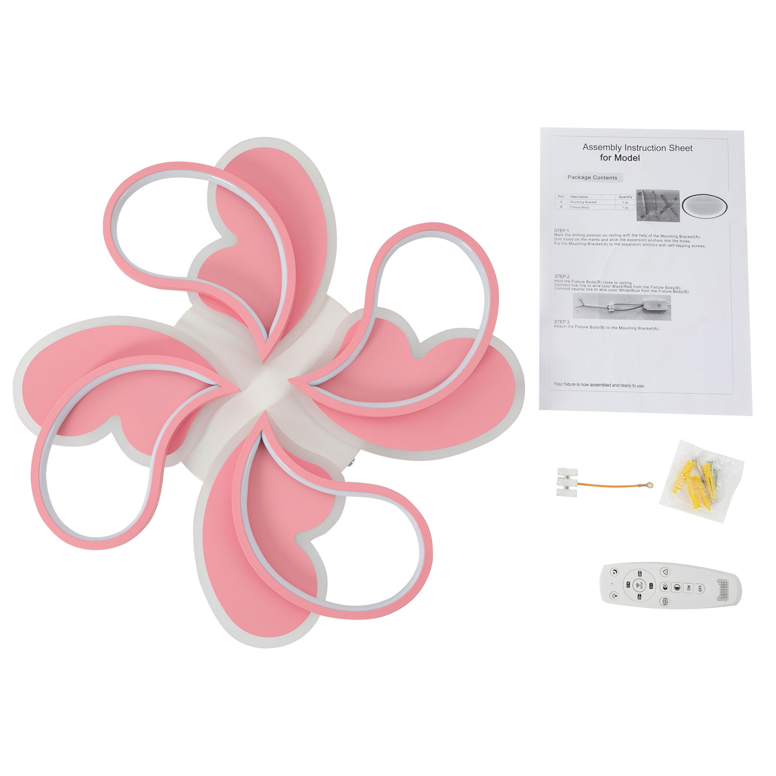 50cm Dimmable Ceiling Light with Remote Control, Living Room Ceiling Lamp, Dimmable LED Flush Mount Lamp, Pink