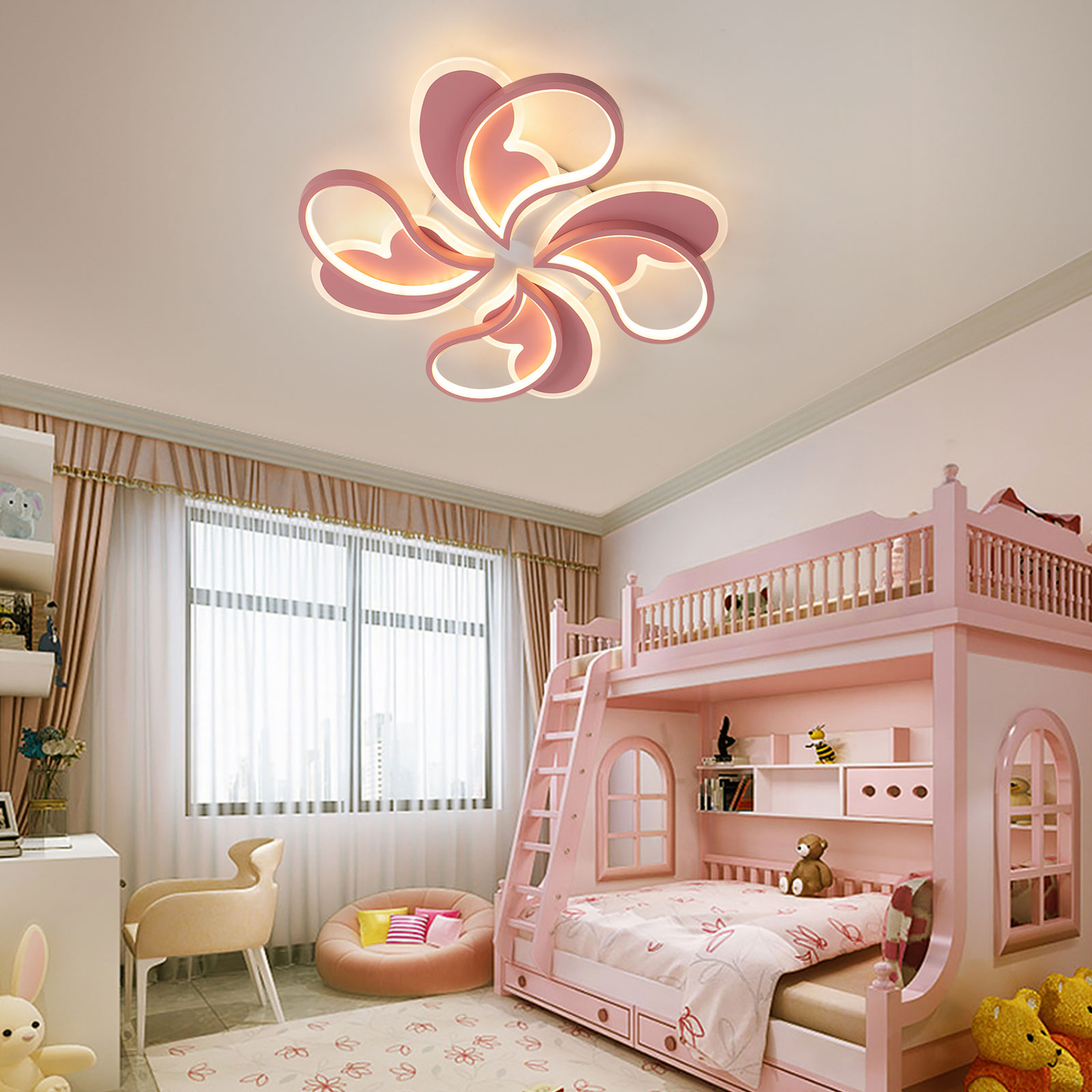 50cm Dimmable Ceiling Light with Remote Control, Living Room Ceiling Lamp, Dimmable LED Flush Mount Lamp, Pink
