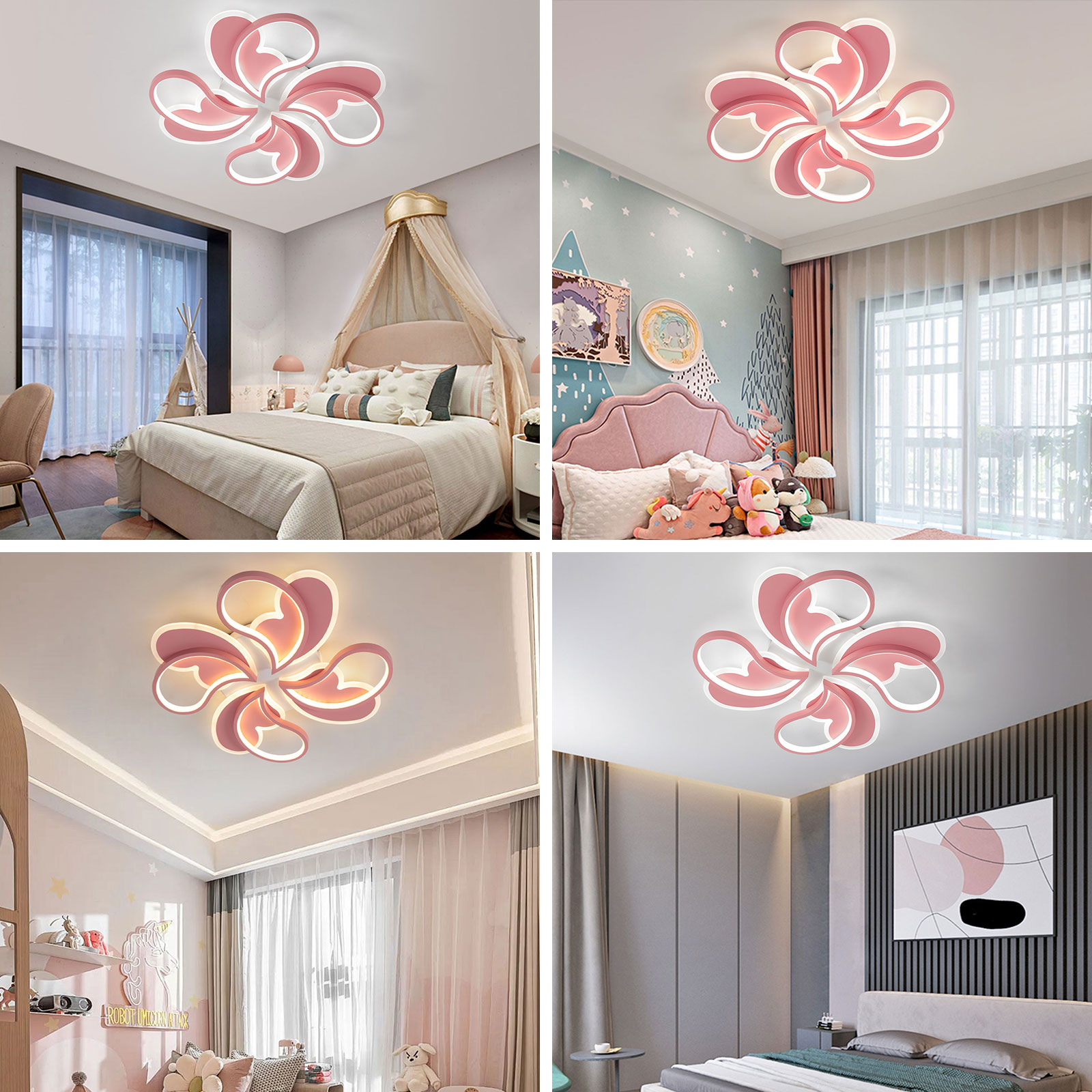 50cm Dimmable Ceiling Light with Remote Control, Living Room Ceiling Lamp, Dimmable LED Flush Mount Lamp, Pink