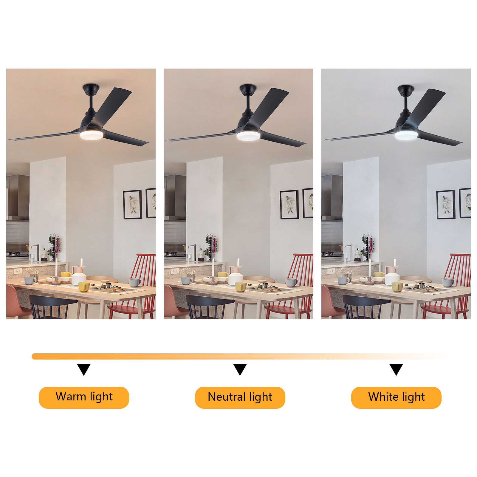 42 Inch Fan Pendant Light Black Tri-Color Temperature Inverter