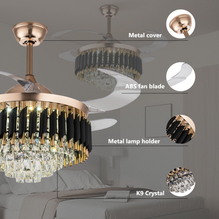 36-inch gold fan chandelier, three-color light frequency conversion with remote control, 85-265V 36-inch gold fan chandelier, three-color light frequency conversion with remote control, 85-265V