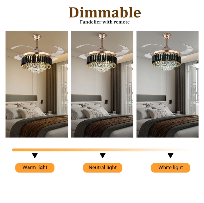 36-inch gold fan chandelier, three-color light frequency conversion with remote control, 85-265V 36-inch gold fan chandelier, three-color light frequency conversion with remote control, 85-265V