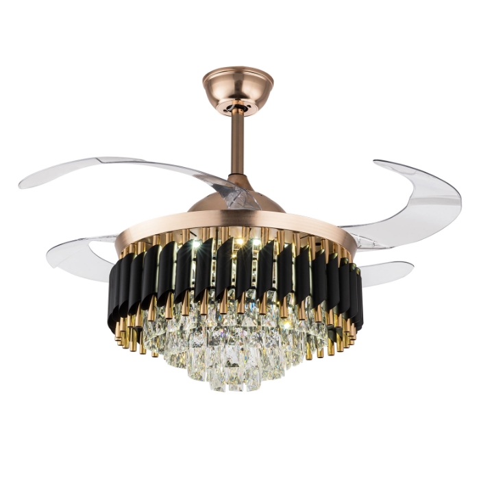 36-inch gold fan chandelier, three-color light frequency conversion with remote control, 85-265V