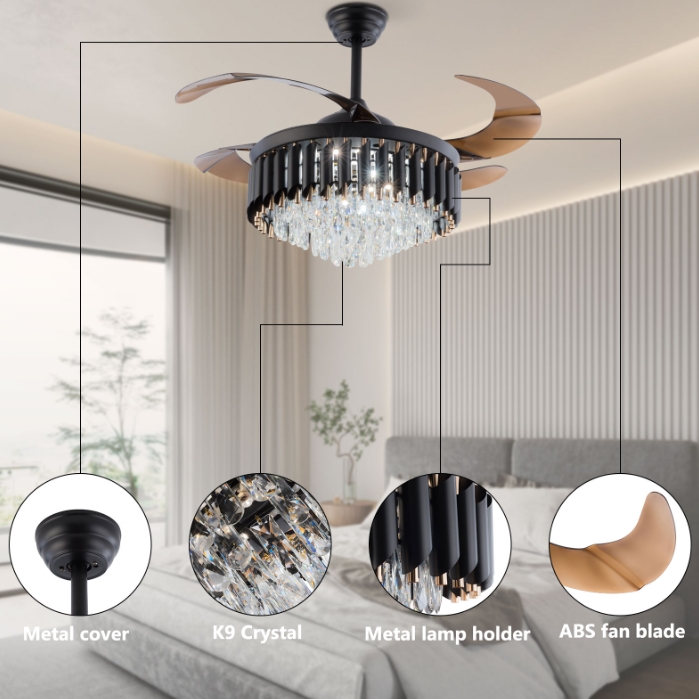36-inch black fan pendant light - three-color light with variable frequency and remote control - 85-265V