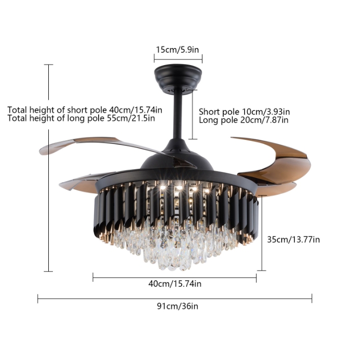 36-inch black fan pendant light - three-color light with variable frequency and remote control - 85-265V 36-inch black fan pendant light - three-color light with variable frequency and remote control - 85-265V