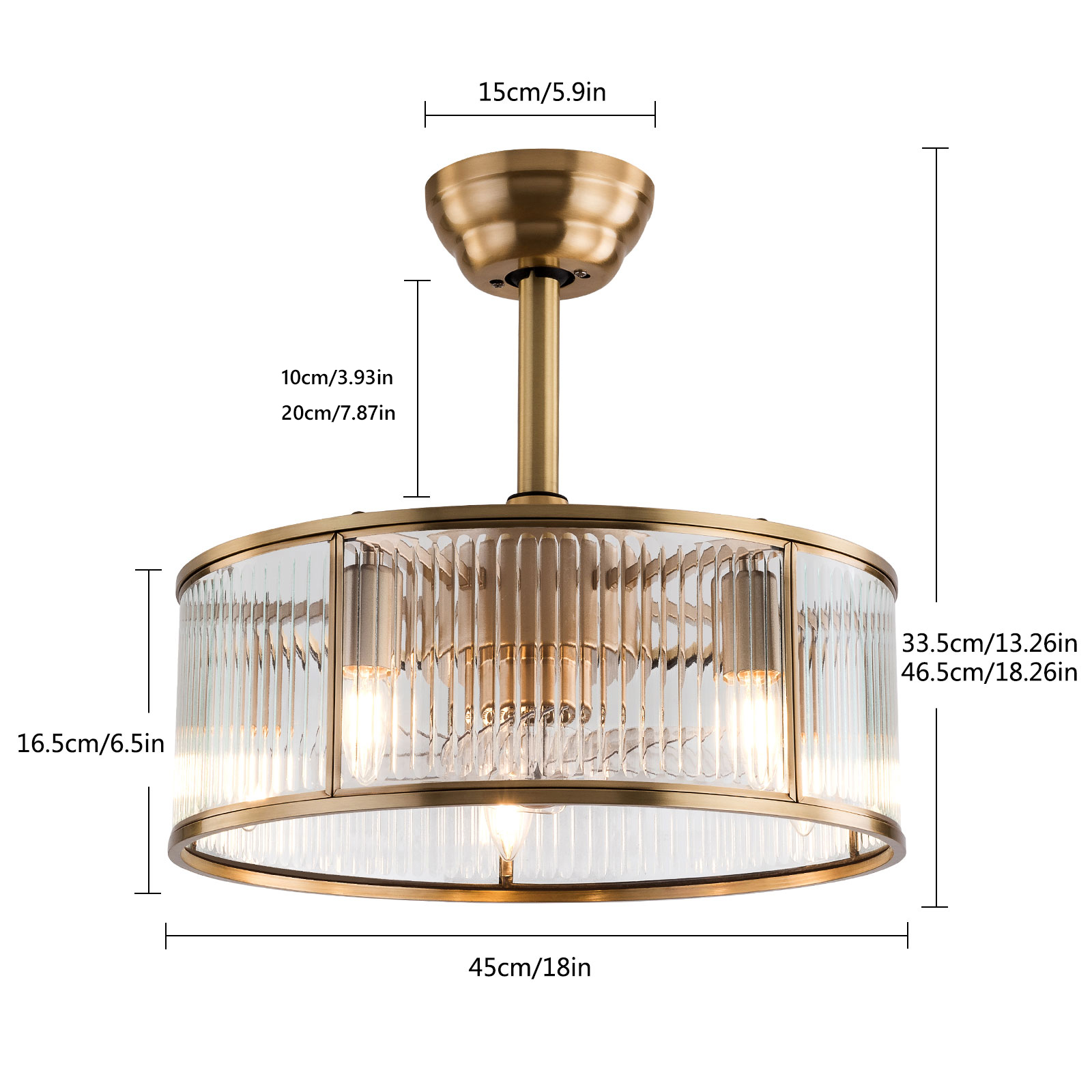 18in Caged Ceiling Fan with Remote Control, 5-Light Gold Industrial Farmhouse Ceiling Light Fixture for Kitchen Island Dining Room